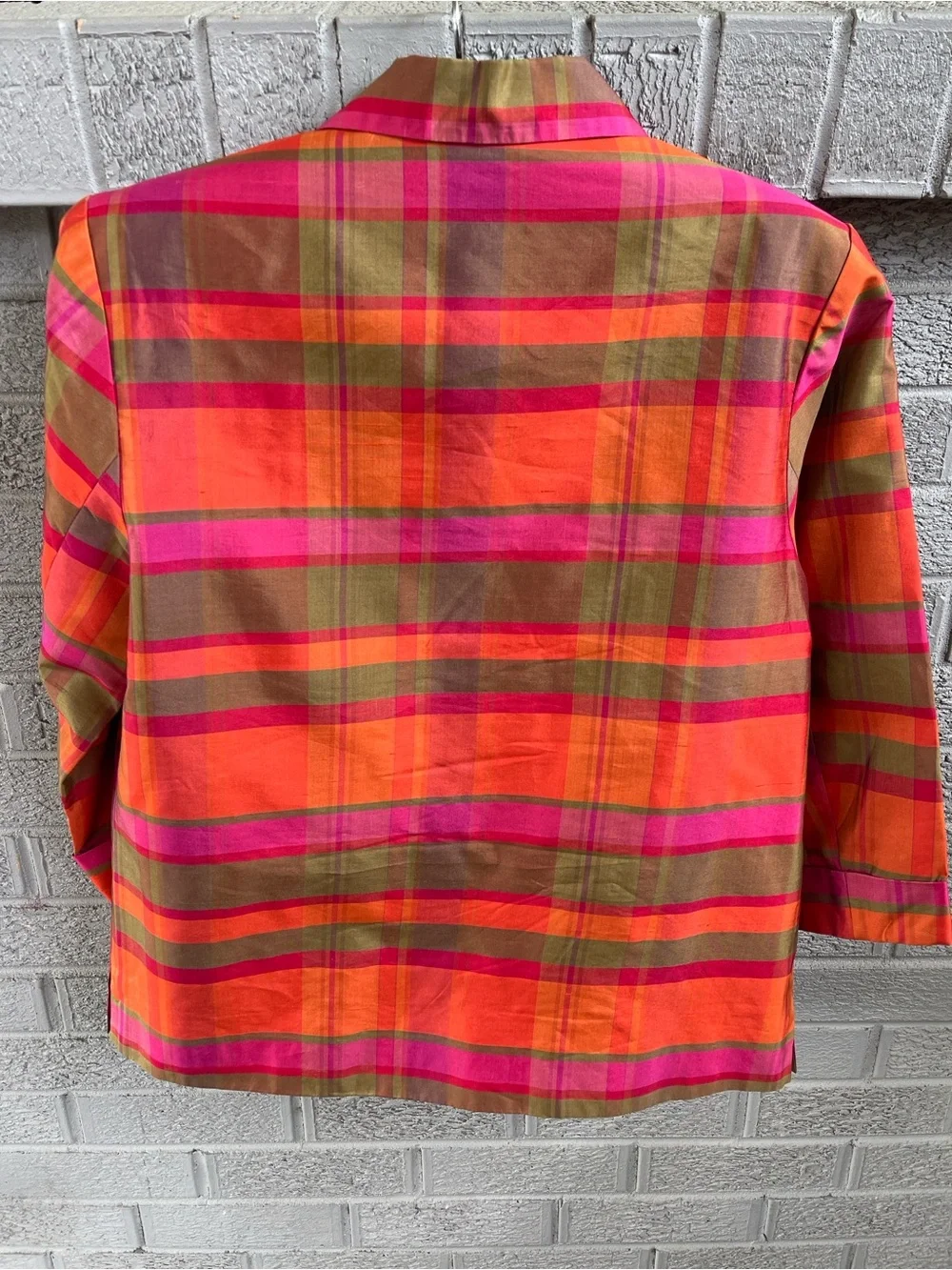 Silkland Women’s Plaid Button-Front Jacket/Top in Orange & Pink- size 10